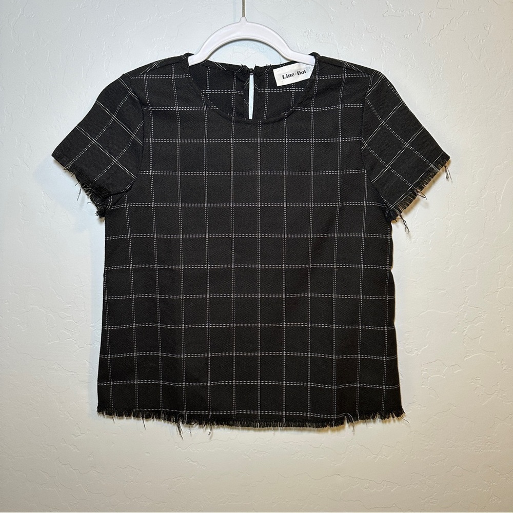 Line &‎ Dot Sevrin Windowpane Short Sleeve Blouse Black and White
